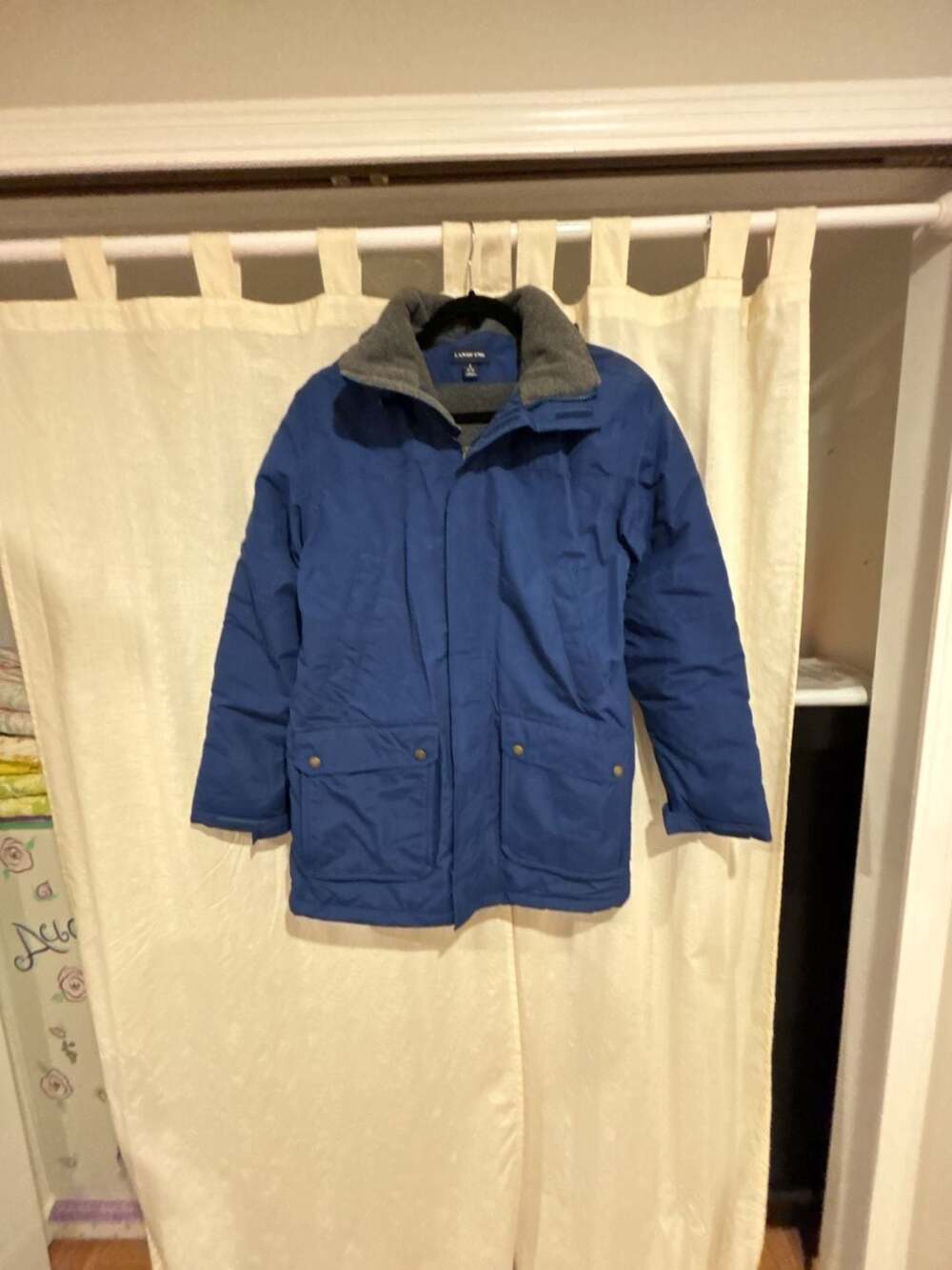 Lands' End Men's Insulated Hooded Winter Parka Jacket Blue